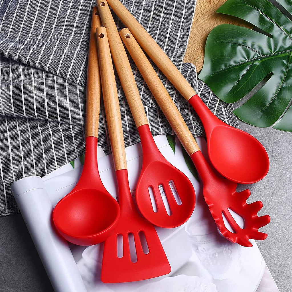 12 Pieces Non-Stick Silicon & Wooden Handle Kitchen Utensil Set