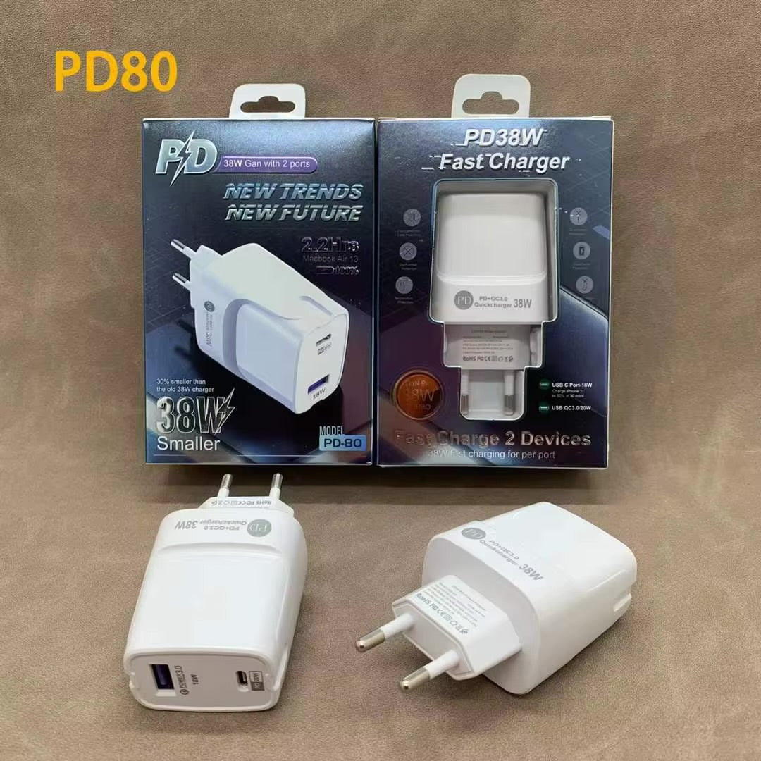 38wFast charging multi adapter with type c and usb cable ports