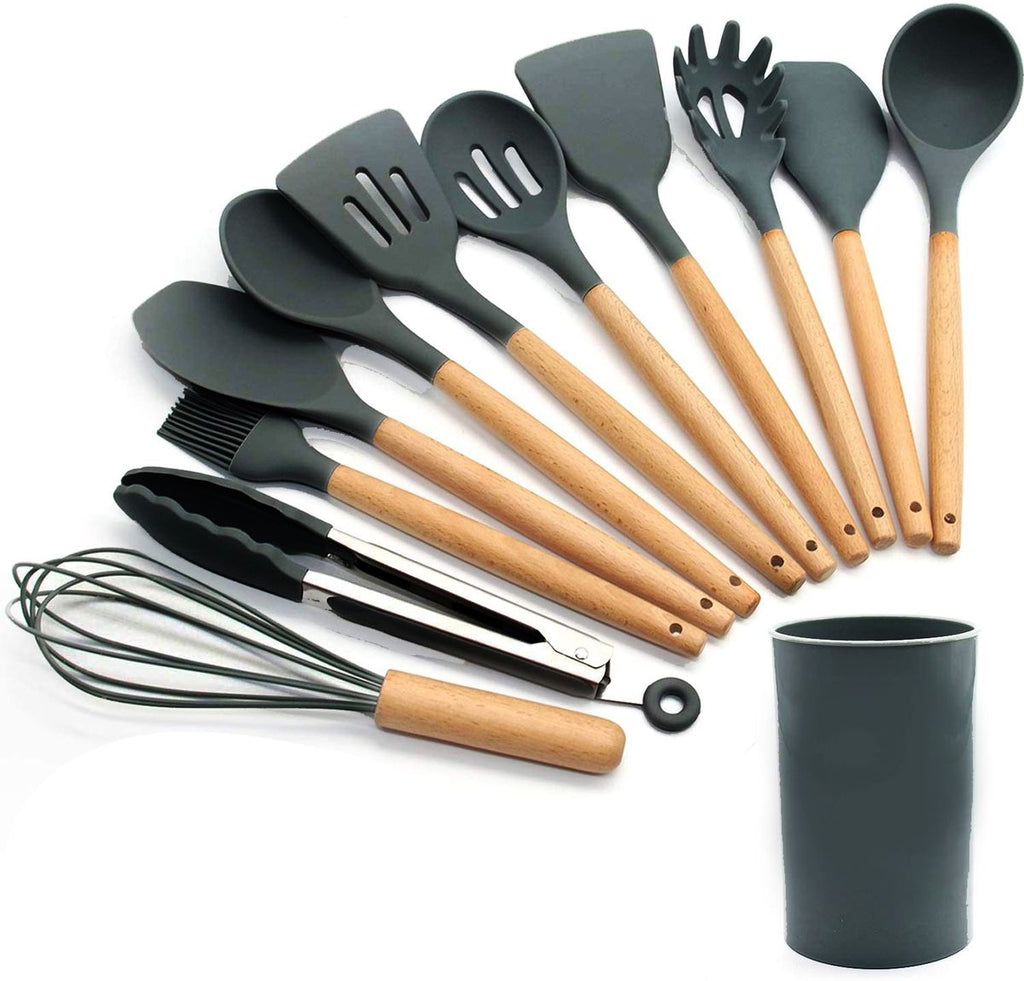12 Pieces Non-Stick Silicon & Wooden Handle Kitchen Utensil Set