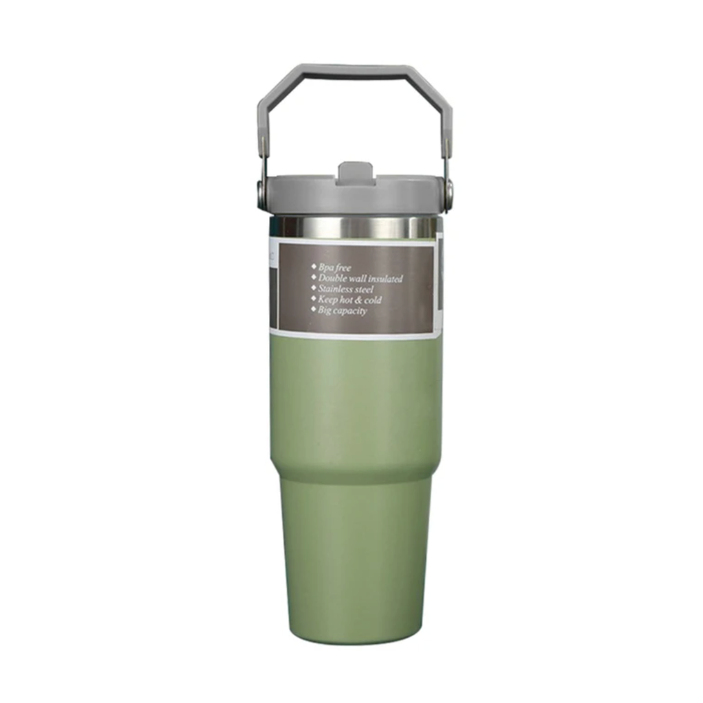 890ml Thermal Insulated Travel Mug with Carry Handle and Straw