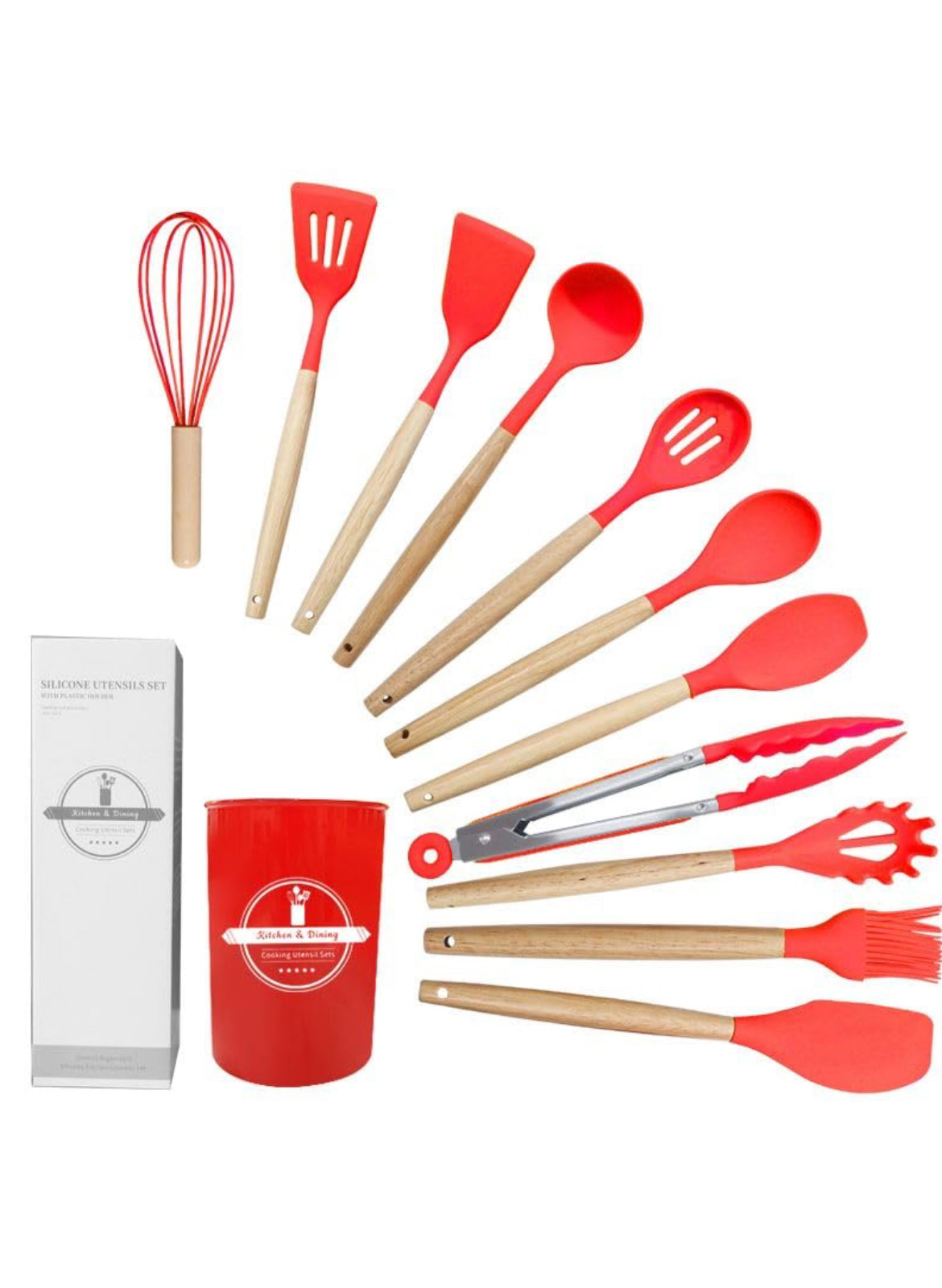 12 Pieces Non-Stick Silicon & Wooden Handle Kitchen Utensil Set
