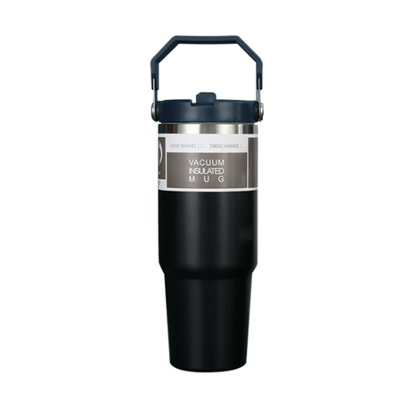 890ml Thermal Insulated Travel Mug with Carry Handle and Straw